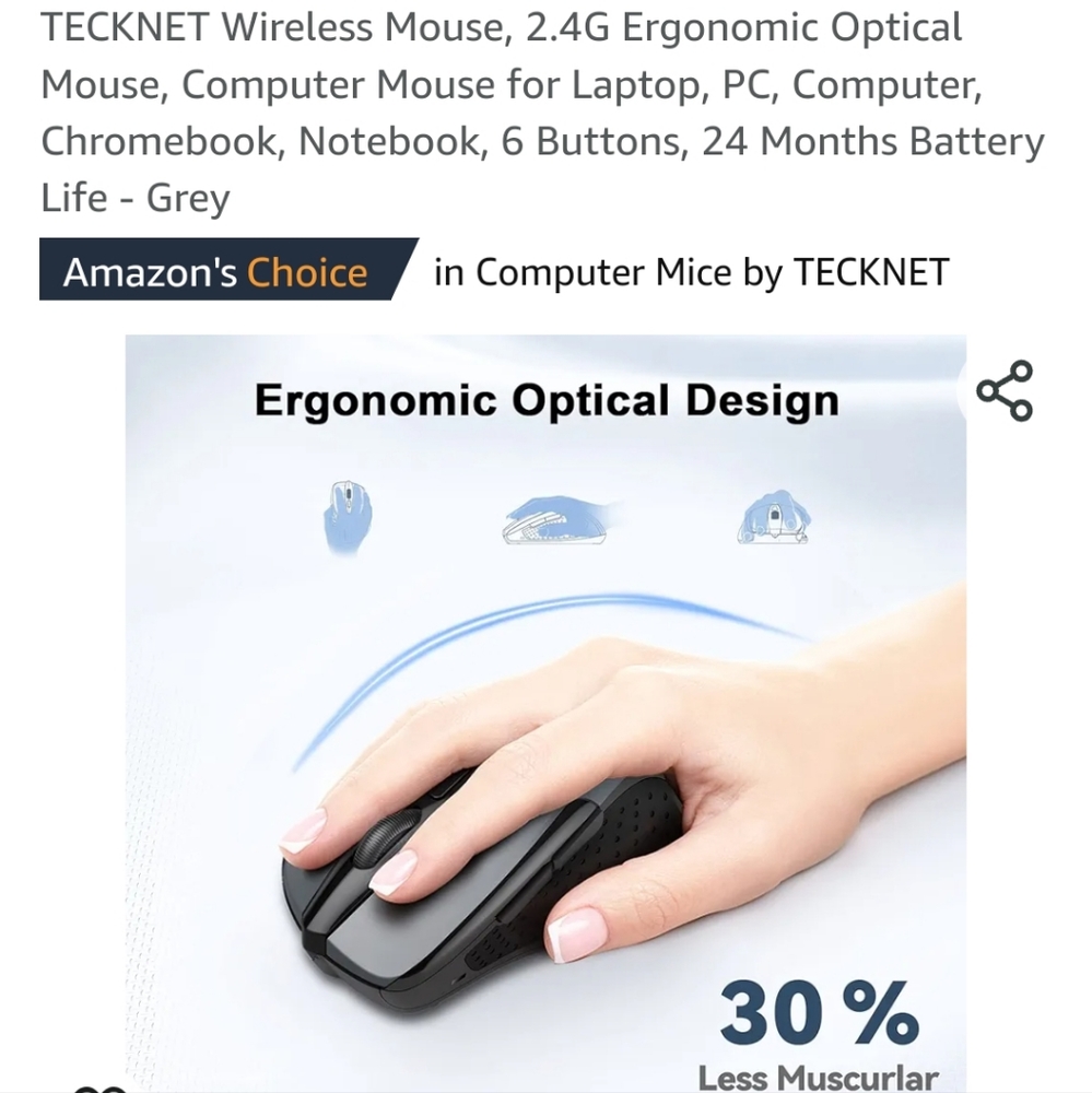 Tecknet Cordless Bluetooth Wireless Optical Grey Computer Mouse Model BM307 - Picture 5 of 5
